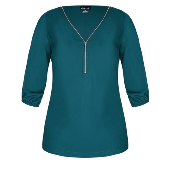 City Chic Tops - City Chic Teal Top with Rose Gold Zipper Front